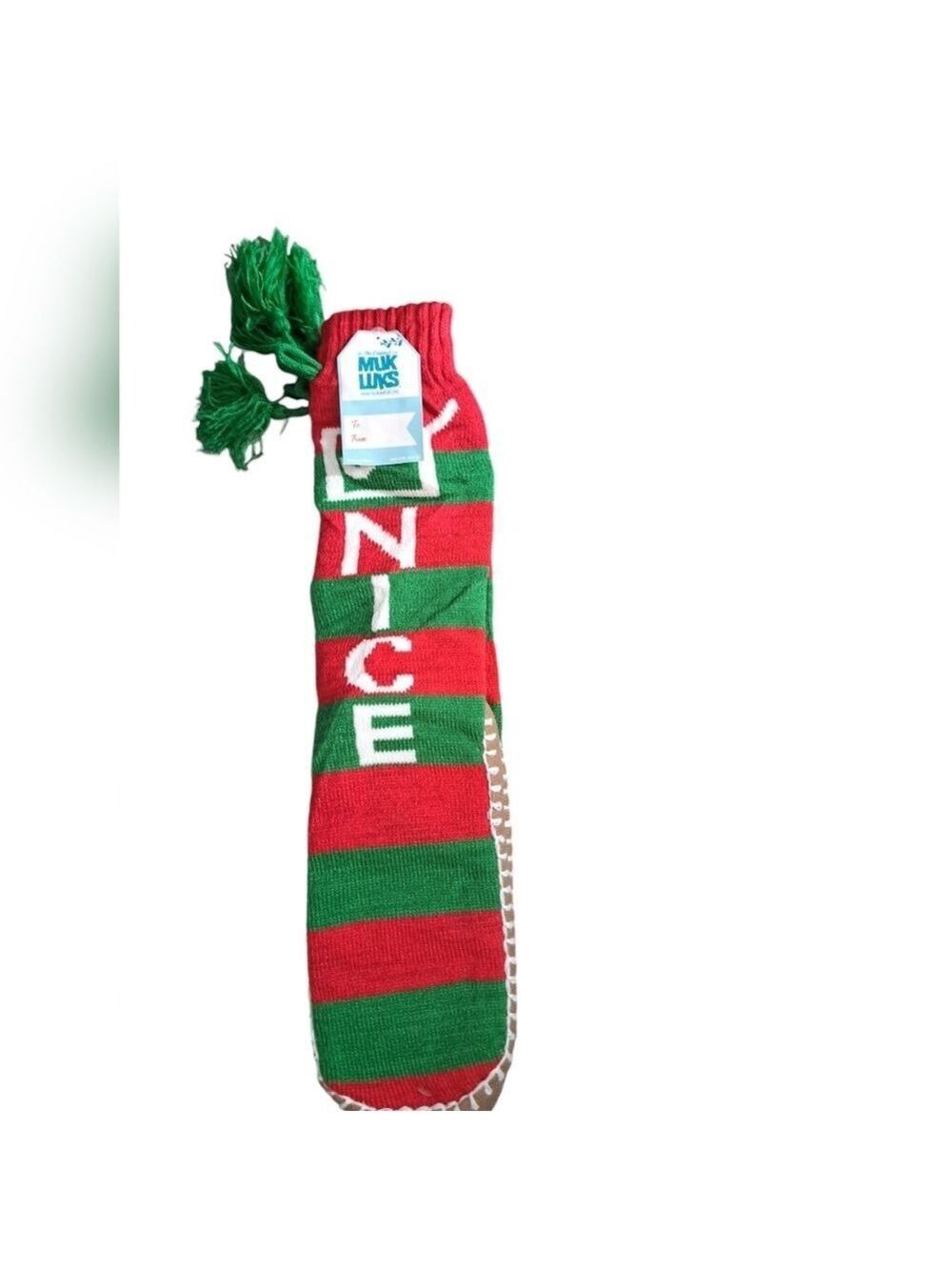 The ORIGINAL MUK LUKS Long knitted slipper socks Christmas Holiday stripes L/XL
